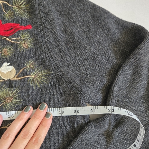 Croft& Barrow cardinal chickadee birds nature embroider zip sweater ramie silk M - Picture 4 of 8